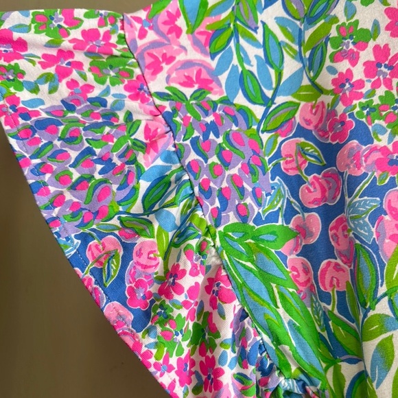 Lilly Pulitzer Pink and Green Wrap Sundress with Flutter Sleeves - Picture 5 of 9